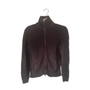 Lauren Ralph Lauren Womens Brown Cotton Full Zip Shaker Knit Cardigan Sweater M